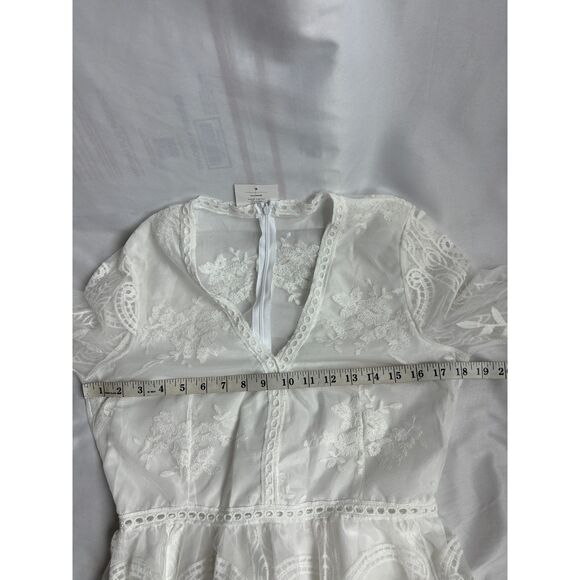 BOHO Beach Hut NWT Maxi White Embroidered Dress Lace Crochet Long Bohemian M - Picture 11 of 12
